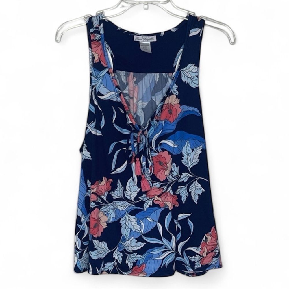 ❤️ LINEA DO ATELLA Navy and Coral Floral Tank Top Size L